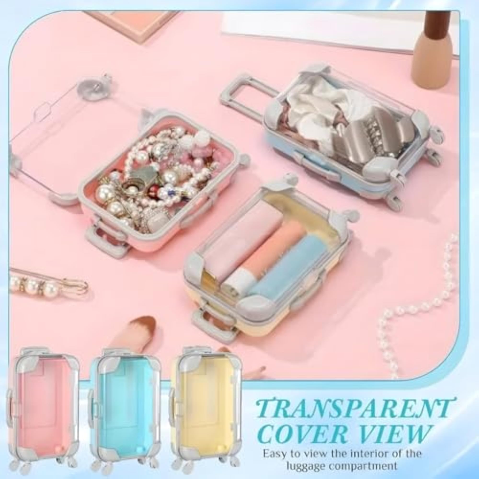Cute Mini Trolley Suitcase Storage Box, Blue